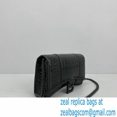 Balenciaga Cowhide Crocodile embossed Chain bag in Black Bb020 - Click Image to Close