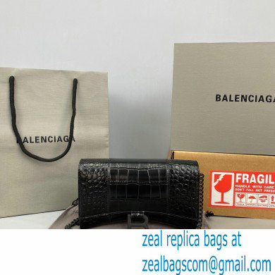 Balenciaga Cowhide Crocodile embossed Chain bag in Black Bb020