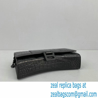 Balenciaga Cowhide Crocodile embossed Chain bag in Black Bb020 - Click Image to Close