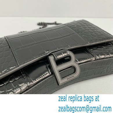 Balenciaga Cowhide Crocodile embossed Chain bag in Black Bb020 - Click Image to Close