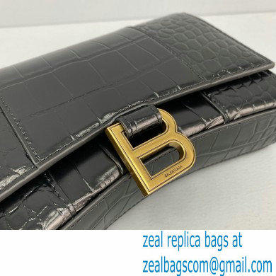 Balenciaga Cowhide Crocodile embossed Chain bag in Black Bb021