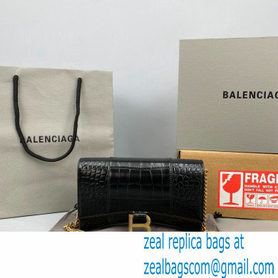 Balenciaga Cowhide Crocodile embossed Chain bag in Black Bb021 - Click Image to Close