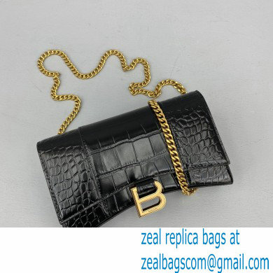 Balenciaga Cowhide Crocodile embossed Chain bag in Black Bb021 - Click Image to Close