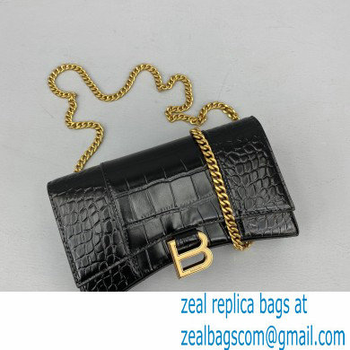 Balenciaga Cowhide Crocodile embossed Chain bag in Black Bb021