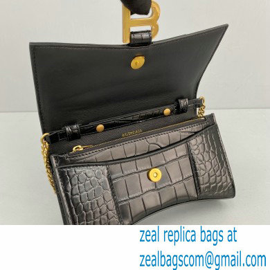 Balenciaga Cowhide Crocodile embossed Chain bag in Black Bb021 - Click Image to Close