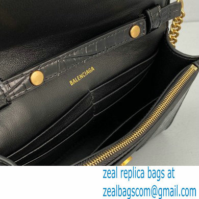 Balenciaga Cowhide Crocodile embossed Chain bag in Black Bb021 - Click Image to Close