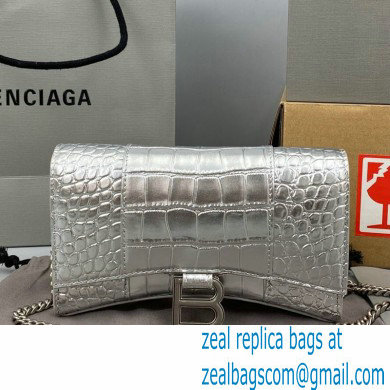 Balenciaga Cowhide Crocodile embossed Chain bag in Silver Bb019 - Click Image to Close