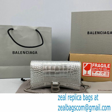 Balenciaga Cowhide Crocodile embossed Chain bag in Silver Bb019