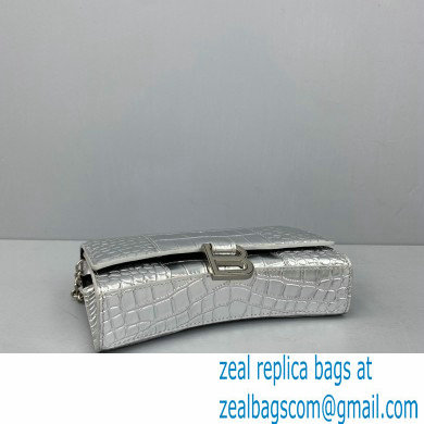 Balenciaga Cowhide Crocodile embossed Chain bag in Silver Bb019 - Click Image to Close
