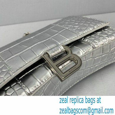 Balenciaga Cowhide Crocodile embossed Chain bag in Silver Bb019