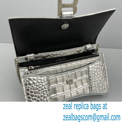 Balenciaga Cowhide Crocodile embossed Chain bag in Silver Bb019 - Click Image to Close