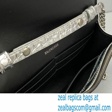 Balenciaga Cowhide Crocodile embossed Chain bag in Silver Bb019