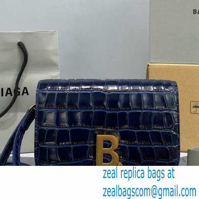 Balenciaga Cowhide Crocodile embossed Flap bag in Blue Bb005 2021