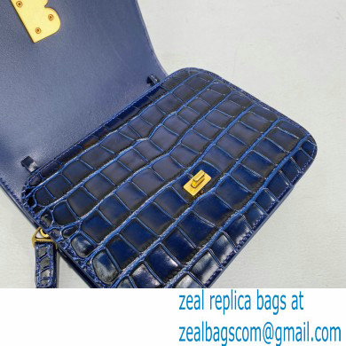 Balenciaga Cowhide Crocodile embossed Flap bag in Blue Bb005 2021 - Click Image to Close