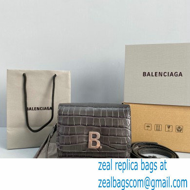 Balenciaga Cowhide Crocodile embossed Flap bag in Gray Bb008 2021 - Click Image to Close
