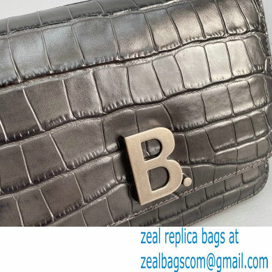 Balenciaga Cowhide Crocodile embossed Flap bag in Gray Bb008 2021
