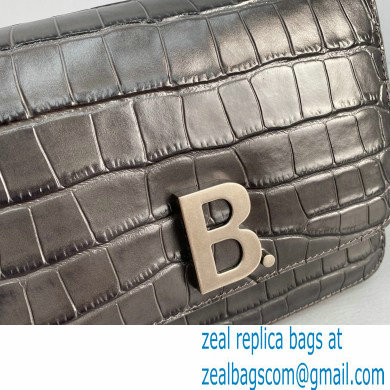 Balenciaga Cowhide Crocodile embossed Flap bag in Gray Bb008 2021 - Click Image to Close