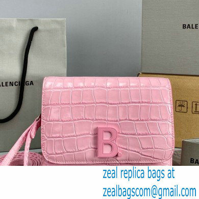 Balenciaga Cowhide Crocodile embossed Flap bag in Pink Bb006 2021