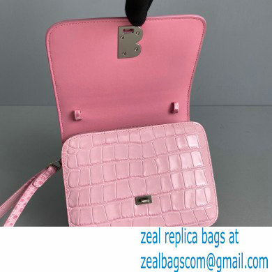 Balenciaga Cowhide Crocodile embossed Flap bag in Pink Bb006 2021 - Click Image to Close