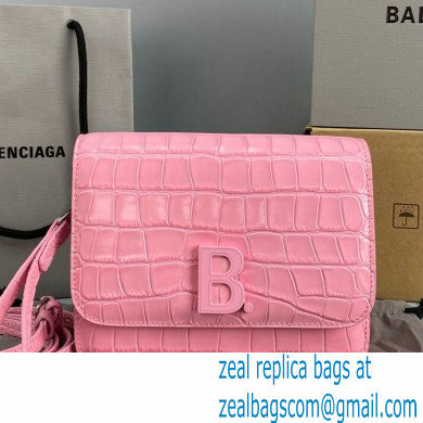 Balenciaga Cowhide Crocodile embossed Flap bag in Pink Bb010 2021