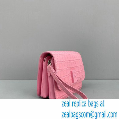 Balenciaga Cowhide Crocodile embossed Flap bag in Pink Bb010 2021 - Click Image to Close