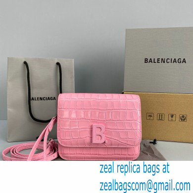 Balenciaga Cowhide Crocodile embossed Flap bag in Pink Bb010 2021