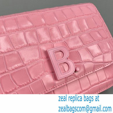 Balenciaga Cowhide Crocodile embossed Flap bag in Pink Bb010 2021