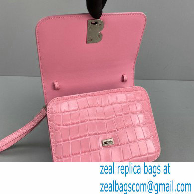 Balenciaga Cowhide Crocodile embossed Flap bag in Pink Bb010 2021 - Click Image to Close