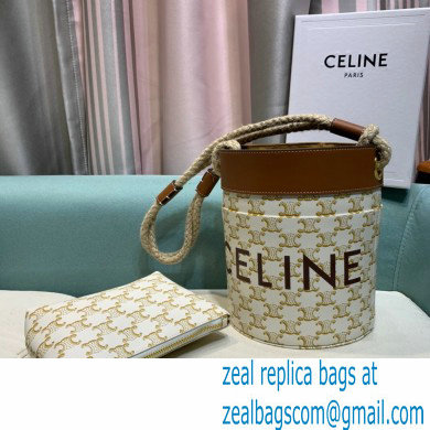 Celine CanvasBUCKET CORDEBucket Bag White 2021 - Click Image to Close