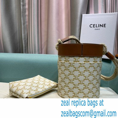 Celine CanvasBUCKET CORDEBucket Bag White 2021 - Click Image to Close