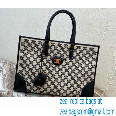 Celine Horizontal Cabas Tote Bag in Textile with Triomphe Embroidery Black 2021
