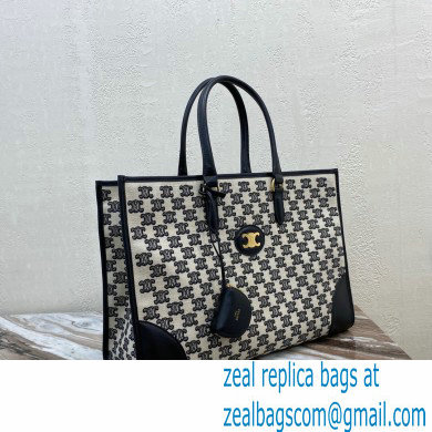 Celine Horizontal Cabas Tote Bag in Textile with Triomphe Embroidery Black 2021