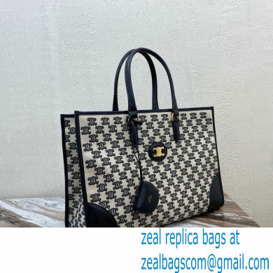 Celine Horizontal Cabas Tote Bag in Textile with Triomphe Embroidery Black 2021 - Click Image to Close