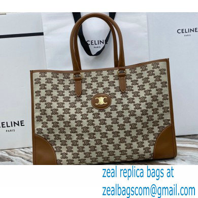 Celine Horizontal Cabas Tote Bag in Textile with Triomphe Embroidery Brown 2021