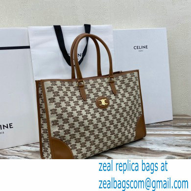 Celine Horizontal Cabas Tote Bag in Textile with Triomphe Embroidery Brown 2021