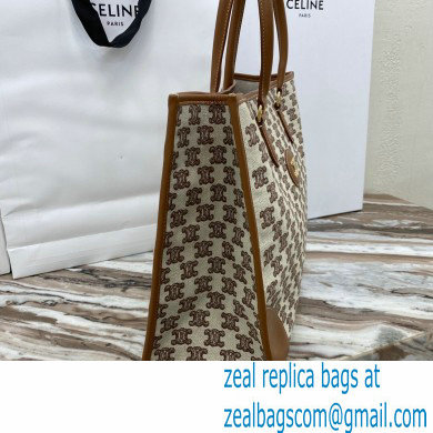 Celine Horizontal Cabas Tote Bag in Textile with Triomphe Embroidery Brown 2021