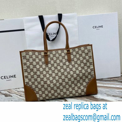 Celine Horizontal Cabas Tote Bag in Textile with Triomphe Embroidery Brown 2021