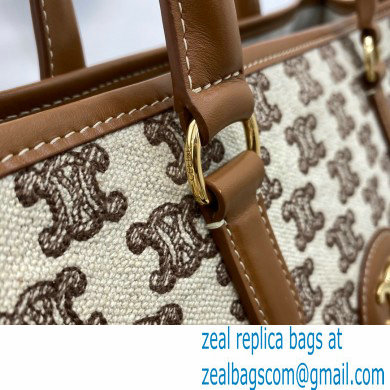 Celine Horizontal Cabas Tote Bag in Textile with Triomphe Embroidery Brown 2021