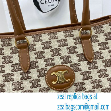 Celine Horizontal Cabas Tote Bag in Textile with Triomphe Embroidery Brown 2021