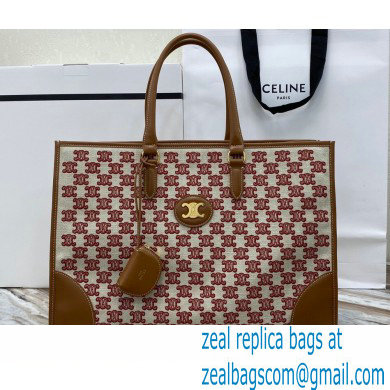 Celine Horizontal Cabas Tote Bag in Textile with Triomphe Embroidery Fox Red 2021 - Click Image to Close