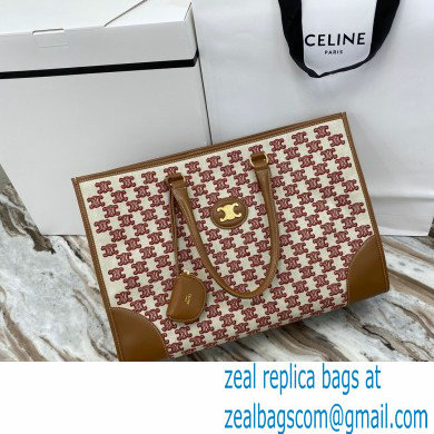 Celine Horizontal Cabas Tote Bag in Textile with Triomphe Embroidery Fox Red 2021