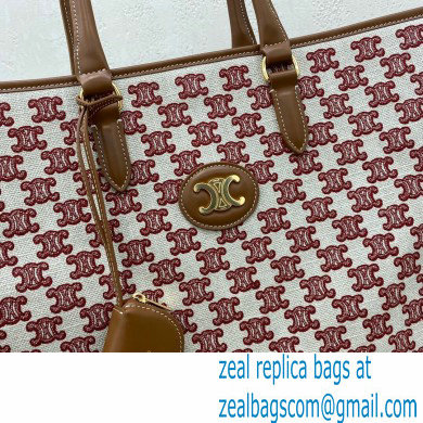 Celine Horizontal Cabas Tote Bag in Textile with Triomphe Embroidery Fox Red 2021