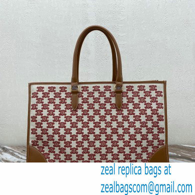 Celine Horizontal Cabas Tote Bag in Textile with Triomphe Embroidery Fox Red 2021