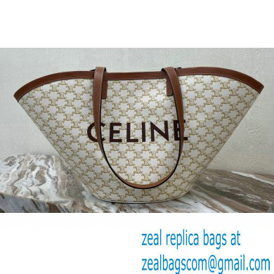 Celine Large Couffin Tote Bag in Triomphe Canvas Celine Print White 2021 - Click Image to Close