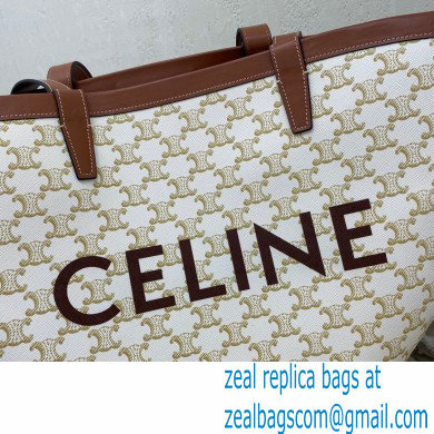 Celine Large Couffin Tote Bag in Triomphe Canvas Celine Print White 2021 - Click Image to Close
