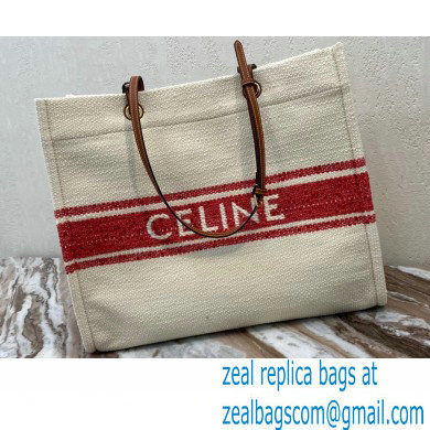 Celine Squared Cabas Tote Bag in Plein soleil Textile and Calfskin Red 2021