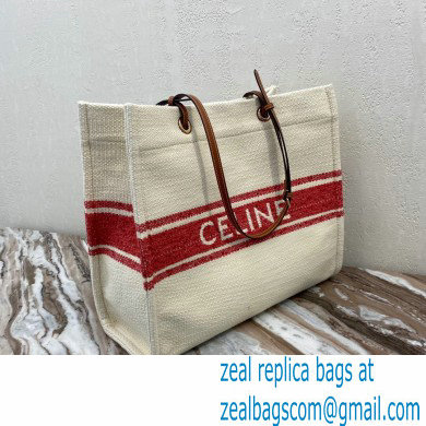 Celine Squared Cabas Tote Bag in Plein soleil Textile and Calfskin Red 2021