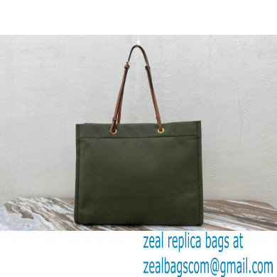 Celine Squared Cabas Tote Bag in Textile and Calfskin Army Green 2021 - Click Image to Close