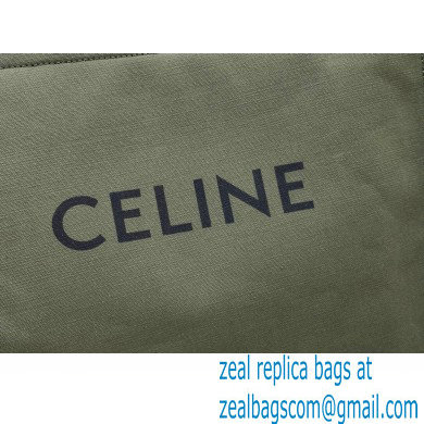 Celine Squared Cabas Tote Bag in Textile and Calfskin Army Green 2021