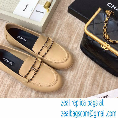 Chanel Calfskin Sheepskin lining loafers shoes in Beige Cs009